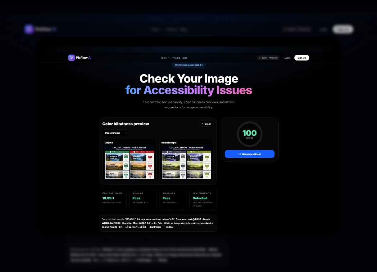 Screenshot of the PicFlow AI interface for adding and managing image alt text.
