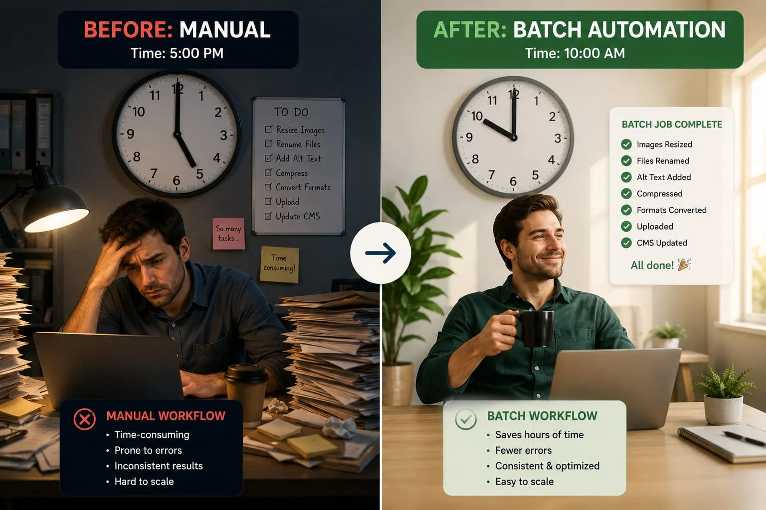 Illustration of the time saved using a batch image workflow