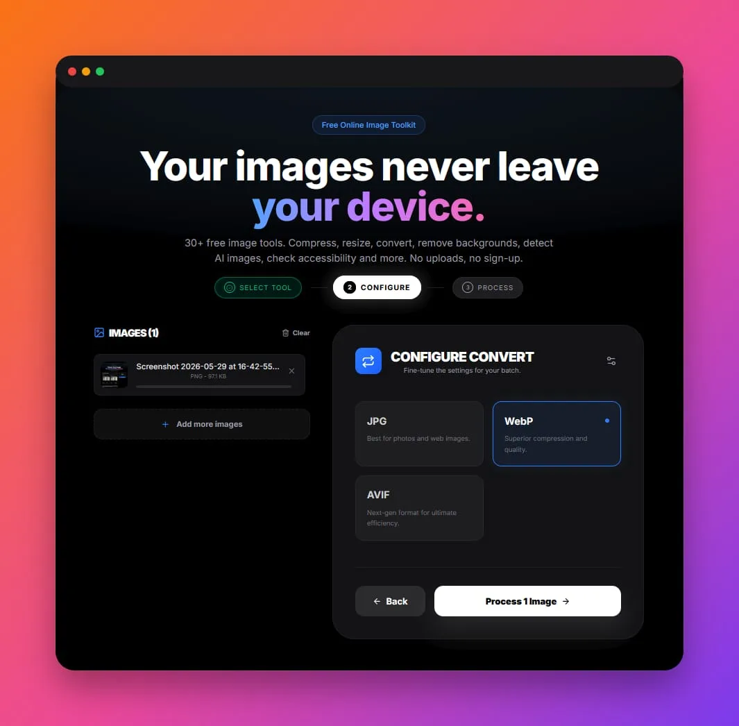 PicFlow AI image converter with WebP, JPG, and PNG format options.