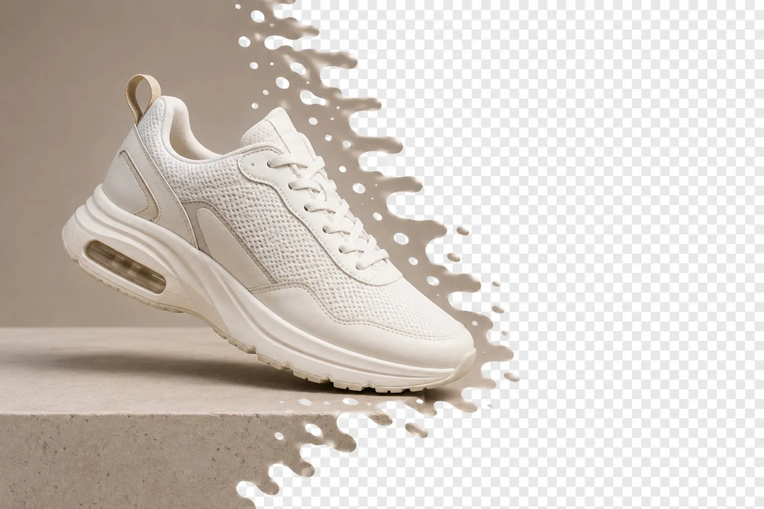 Professional product photo showing background removal magic into a transparent grid.
