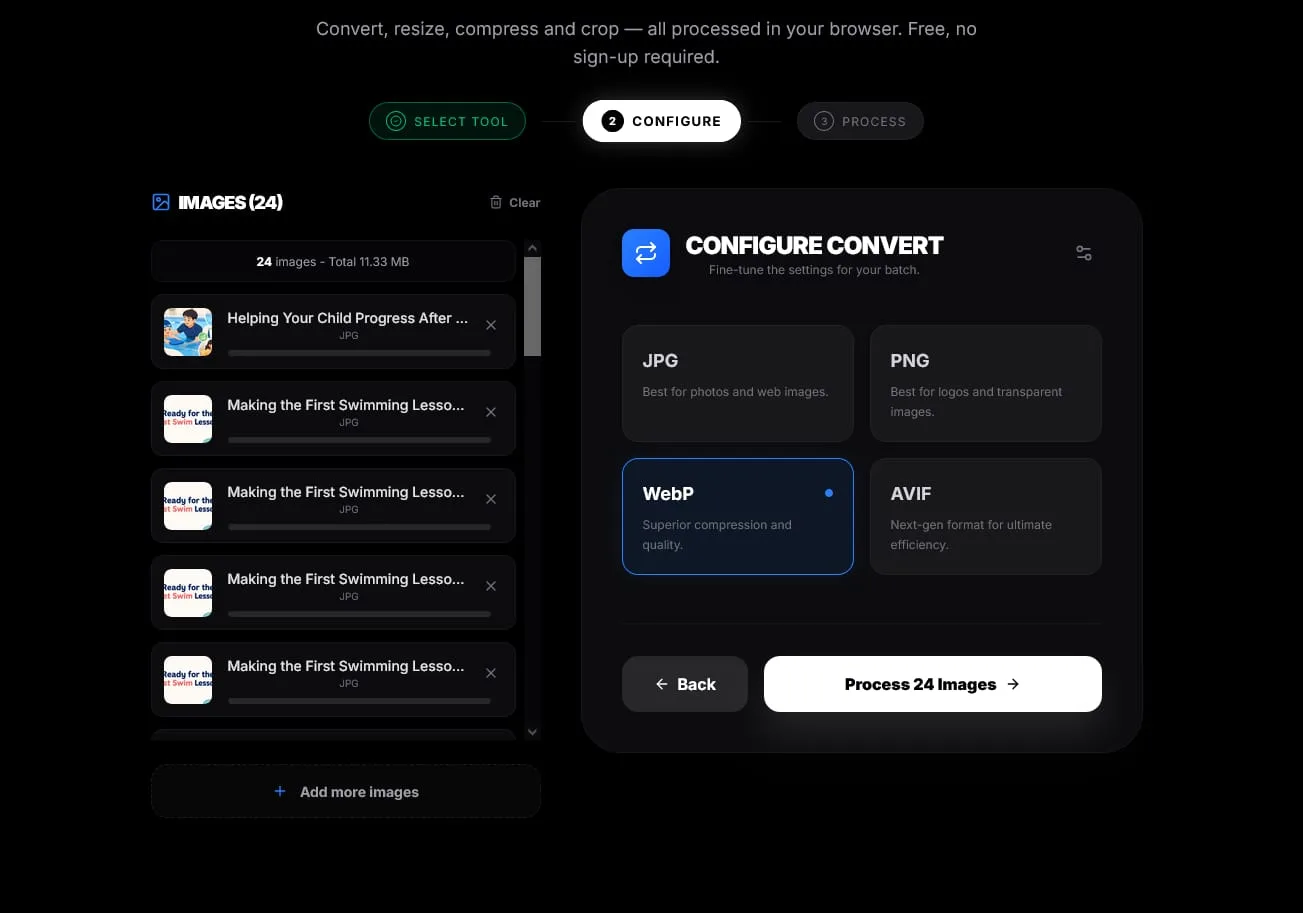 Screenshot of an AI-powered bulk image optimization dashboard